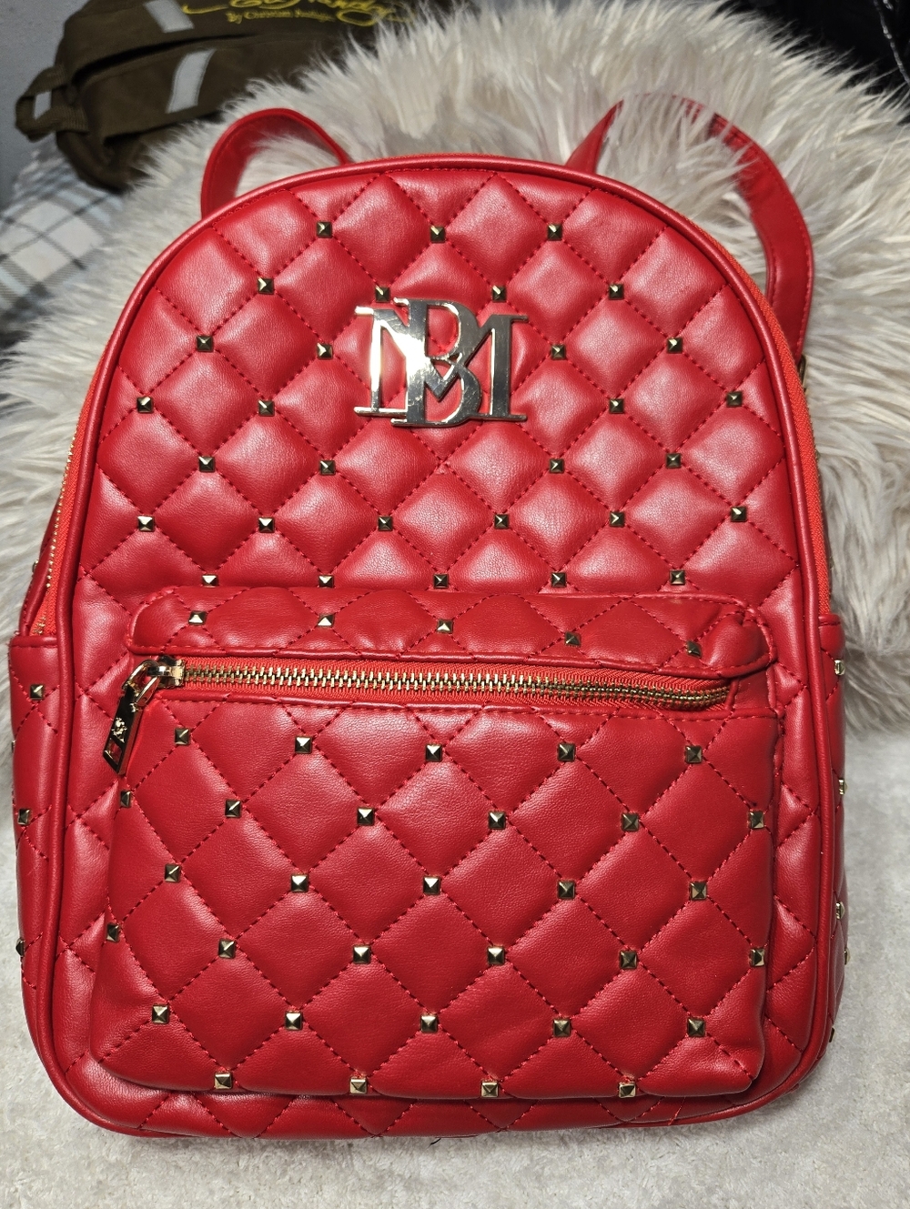 BADGLEY MISCHKA Studded Vegan Leather Backpack Red